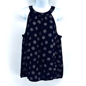 LOFT Navy Medallion Halter Neck Blouson Top Sz XL Quiet Luxury Classic Preppy